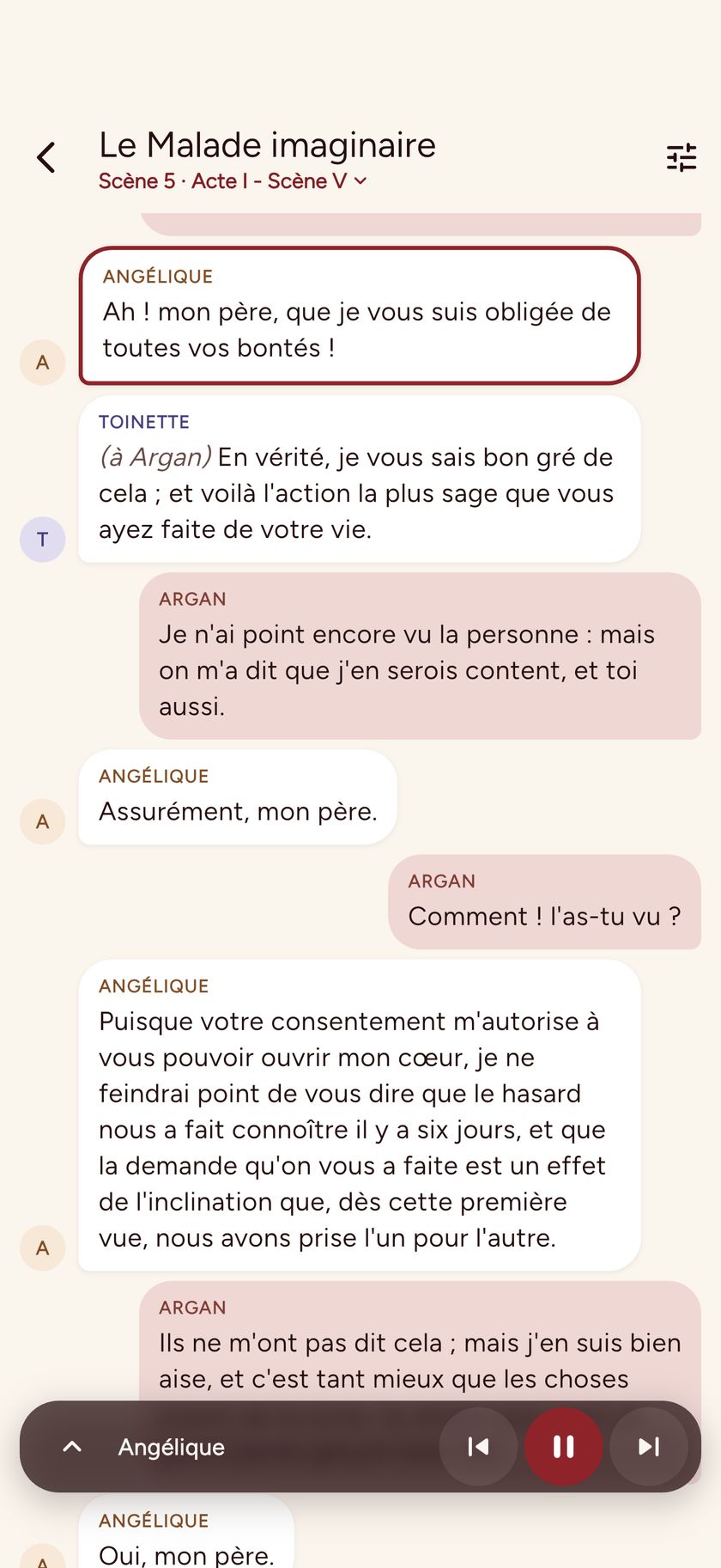 Une scène dans Homelet : les répliques comme une conversation